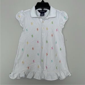 Ralph Lauren White Polo Pony Dress with Multicolor Embroidery 24M